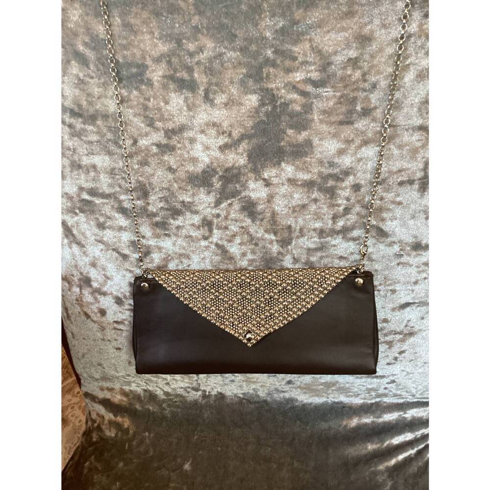 NEW SG LIQUID METAL women's clutch bag in chrome brown leather